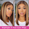 Highlight Wig Ombre Brown Honey Blonde Short Bob Wig HD T Part Lace Front Wig Pre Plucked Lace Wigs