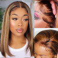 Highlight Wig Ombre Brown Honey Blonde Short Bob Wig HD T Part Lace Front Wig Pre Plucked Lace Wigs