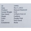 0.43Cts DIAMOND LIGHT PINK CUSHION CUT  **CERTIFIED** SPARKLING  COLOR NATURAL