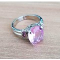 Pink Oval Crystal Engagement Ring in  Silver
