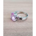 Pink Oval Crystal Engagement Ring in  Silver