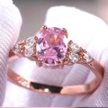 Pink Oval Crystal Engagement Ring in  Rose Gold