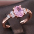 Pink Oval Crystal Engagement Ring in  Rose Gold