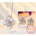 Forever Love Twist Flower Knot Pendant Necklace & Earrings Set in 925 Sterling Silver