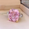 Pink Trilogy Ring Emerald & Tapered baguettes cut 925 Sterling Silver Gemstone Ring