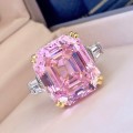 Pink Trilogy Ring Emerald & Tapered baguettes cut 925 Sterling Silver Gemstone Ring