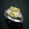 Yellow Radiant & Trillion cut Trilogy ring 925 Sterling Silver 10*10MM Square pillow Gemstone