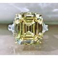 Yellow Trilogy Ring 14*16mm Luxury Cocktail Quartz  **925 Sterling Silver **