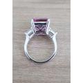 Crushed Pink Trilogy Ring Emerald & Tapered baguettes cut 925 Sterling Silver Gemstone Ring