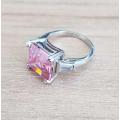 Pink Trilogy Ring Asscher Cut  Luxury Cocktail   **925 Sterling Silver **