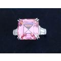 Pink Trilogy Ring Asscher Cut  Luxury Cocktail   **925 Sterling Silver **