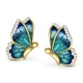 Trendy Blue Butterfly Ear Studs  Crystal Elegant Banquet Jewellery