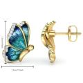 Trendy Blue Butterfly Ear Studs  Crystal Elegant Banquet Jewellery