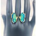 Trendy Blue Butterfly Ear Studs  Crystal Elegant Banquet Jewellery