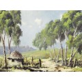 EB King - Rondavel among the trees - A beautiful painting!! Low price!! Bid now!
