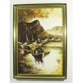 P Man - Oriental boat scene - A beautiful oil painting! Very low price! - Bid now!