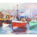 Wessel Marais - Harbor scene - A beautiful painting! Bid now! *Free courier!