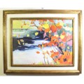 Matthys Moss - Autumn leaves at the river - A beautiful painting! Low price, bid now!!