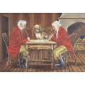 Carol Nothnagel - Playing checkers - A beautiful painting!! Bid now!!