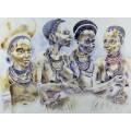 Khumbulani Ndlovu - Four maidens - A beautiful painting!!  Bid now!