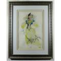 Fashion print - Retro chic with a lady in a yellow dress!! Beautiful frame! Bid now!!