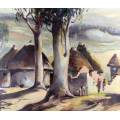 Philip Bauwcombe - Village scene with large trees - A stunning painting!! Bid now!