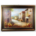 Italian lake and village scene - Large oil painting - A beautiful treasure! - Bid now!!