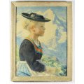 Henrico Schliers - Girl with a hat in the mountains -  A beautiful print! Bid now!