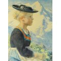 Henrico Schliers - Girl with a hat in the mountains -  A beautiful print! Bid now!