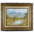 M le Grange - River at the foot of the mountains -  A beautiful painting!! Bid now!!