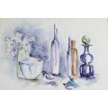 Purple bottles - Watercolor - Beautiful! - Bid now!!