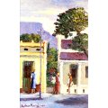 Luther Marais - Street scene with view of Table Mountain - Investment art!! Bid now!!