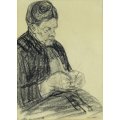 MP Reus (1865-1938) - Lady knitting - A beautiful drawing!! - Bid now!!