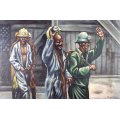 Mduduzi Twala - Miners - Oil on canvas - 90cm x 60cm - Stunning! - Bid now!!