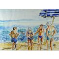 Susan Reynecke - A day at the beach - A beautiful watercolor!! Bid now!!