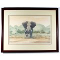 Arniedrich - Elephant charging - A beautiful watercolor!! Bid now!!