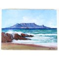 Chris Cloete - Table Mountain viewed from Bloubergstrand - A beautiful painting!! Bid now!!