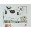 Pieter van der Westhuizen - Cow & Chicken - A beautiful etching! Bid now! *Free courier!