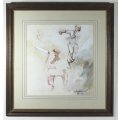 L Chevalier- Mike Proctor bowling - A lovely watercolor! - Bid now!
