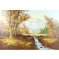 Eric Forlee - Small river with mountain backdrop - Beautiful art! - Bid now!!