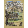 Farmhouse in the Alps - Signed with monogram - A beauty! Giveaway price, bid now!