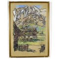 Farmhouse in the Alps - Signed with monogram - A beauty! Giveaway price, bid now!