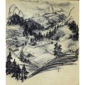 Settlement in the Alps - Signed with monogram - A beauty! Giveaway price, bid now!
