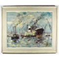 AH Recis - Boats in the harbour - A beautiful oil painting! - Spoil yourself, bid now!