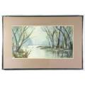 Mary Hulme - Estuary with tall trees - A beautiful watercolor! Bid now!