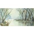 Mary Hulme - Estuary with tall trees - A beautiful watercolor! Bid now!