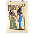 Egyption print on papyrus - Woman with stunning head ware - With certificate - Beautiful - Bid now!!
