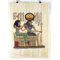 Egyption print on papyrus - Fanning the Pharaoh - With certificate - Beautiful! - Bid now!!