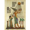 Egyption print on papyrus - Offering to the sun god - With certificate - Beautiful! - Bid now!!