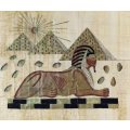 Egyption print on papyrus - Pyramid scene  - With certificate - Beautiful! - Bid now!!